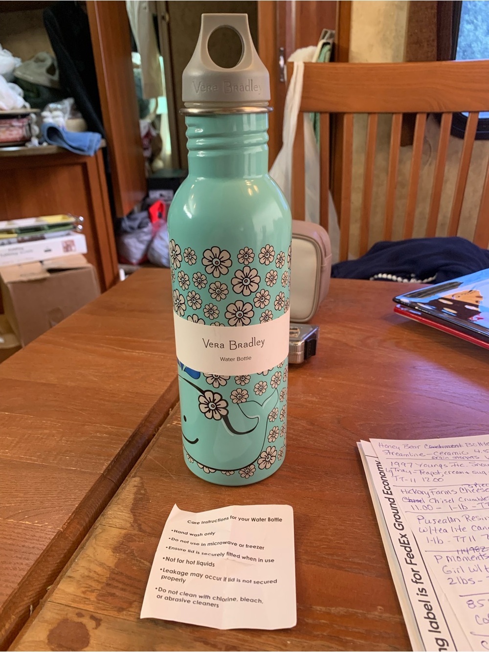 Vera Bradley Stainless Steel Reusable Water Bottle Fan Flowers & Whale